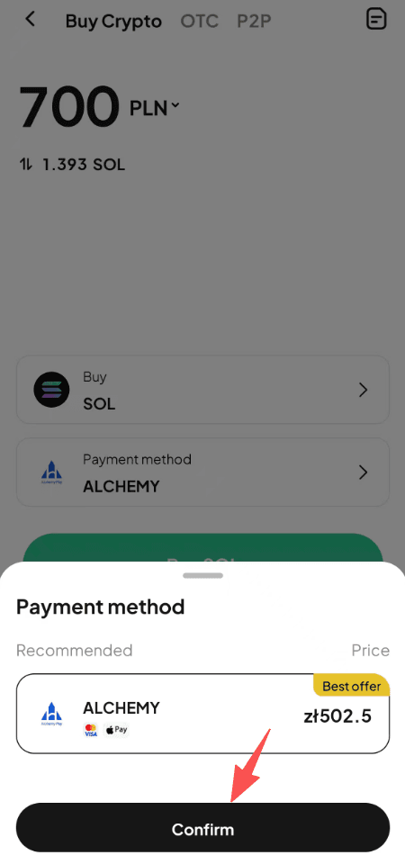 步骤3: 如何在WEEX OTC上用PLN买入SOL? 应用程序版本