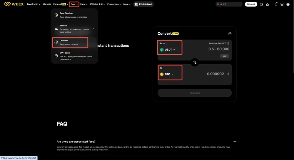 WEEX Convert 指南:如何在网页端和 App 上兑换加密货币,以及报价究竟意味着什么