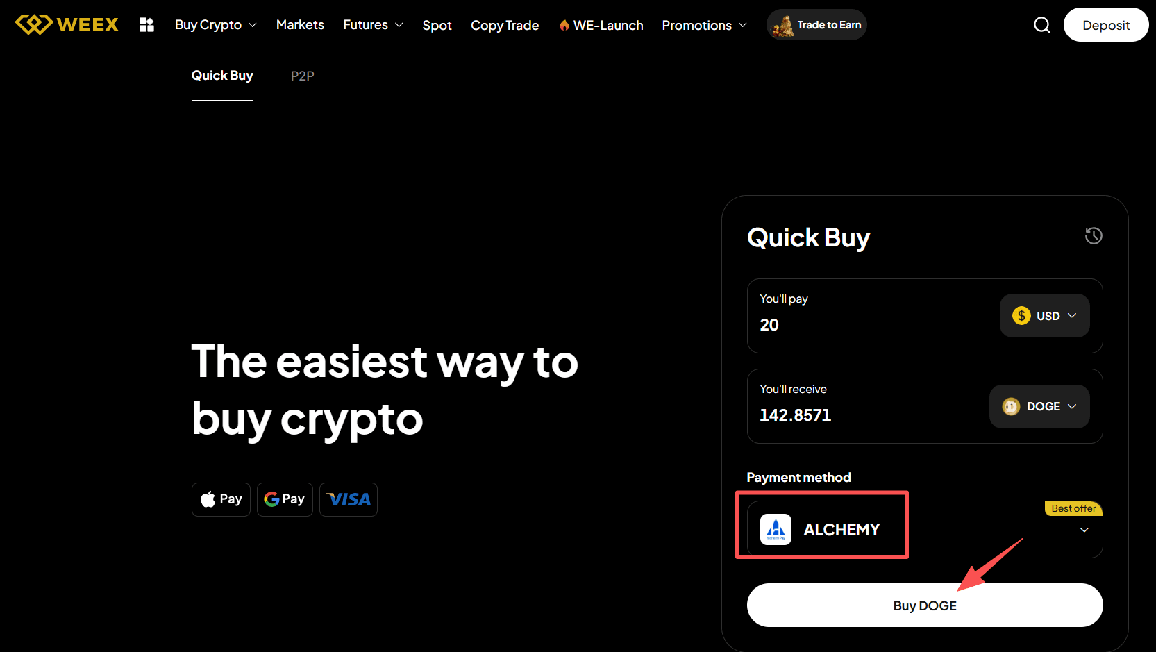 步骤3: 如何通过WEEX OTC买入DOGE? Web 版本